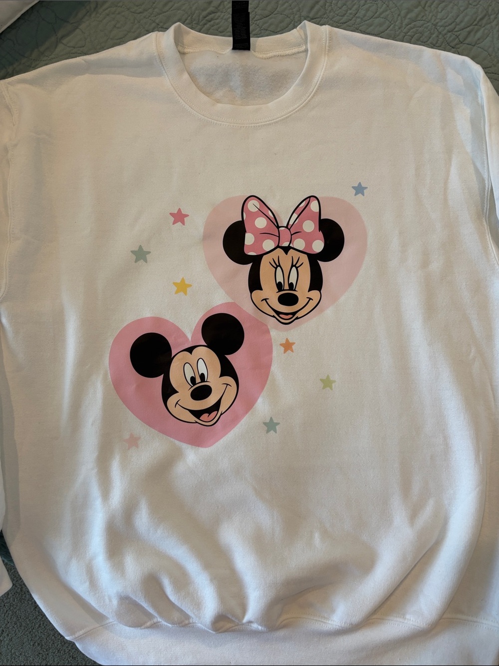 Disney NWOT  White Sweatshirt with Mickey and Minnie Hearts-Firm price